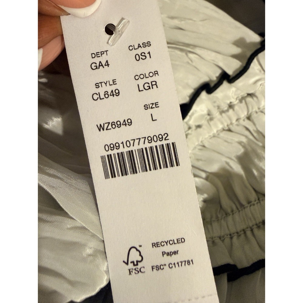 NWT J Crew Crinkle Maxi Dress L Silver Gray Ruffle Tiered Black Trim Cami - Picture 10 of 14